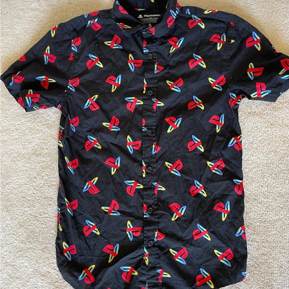 Sony PlayStation Mens All Over Print Logo Graphic Licensed ButtonUp Shirt Small - Picture 1 of 3